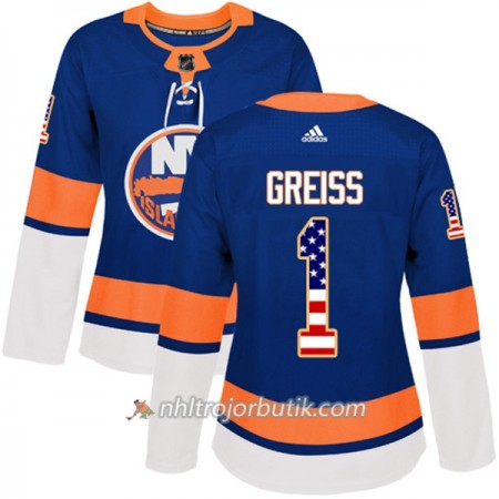 Dame Ishockey New York Islanders Tröja Thomas Greiss 1 Adidas 2017-2018 Blå USA Flag Fashion Authentic